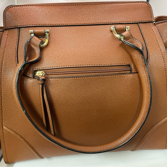 NEW! London Fog Brown Cognac Extra Large Satchel Purse Style LF6690 - Picture 9 of 15